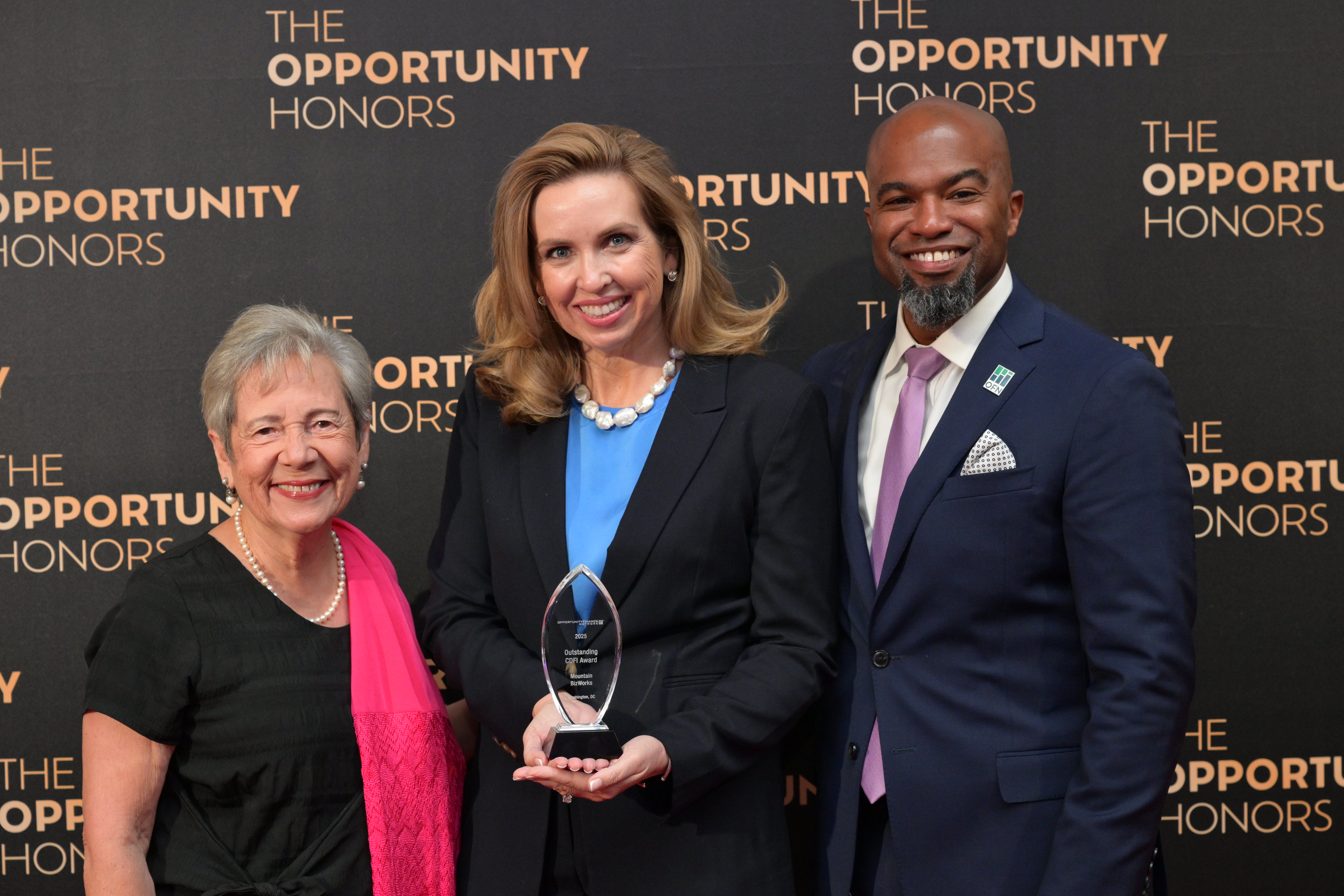 LiftFund President & CEO Amy Hereford pictured with LiftFund Founder Janie Barrera and Opportunity Finance Network (OFN) President and CEO Harold Pettigrew.