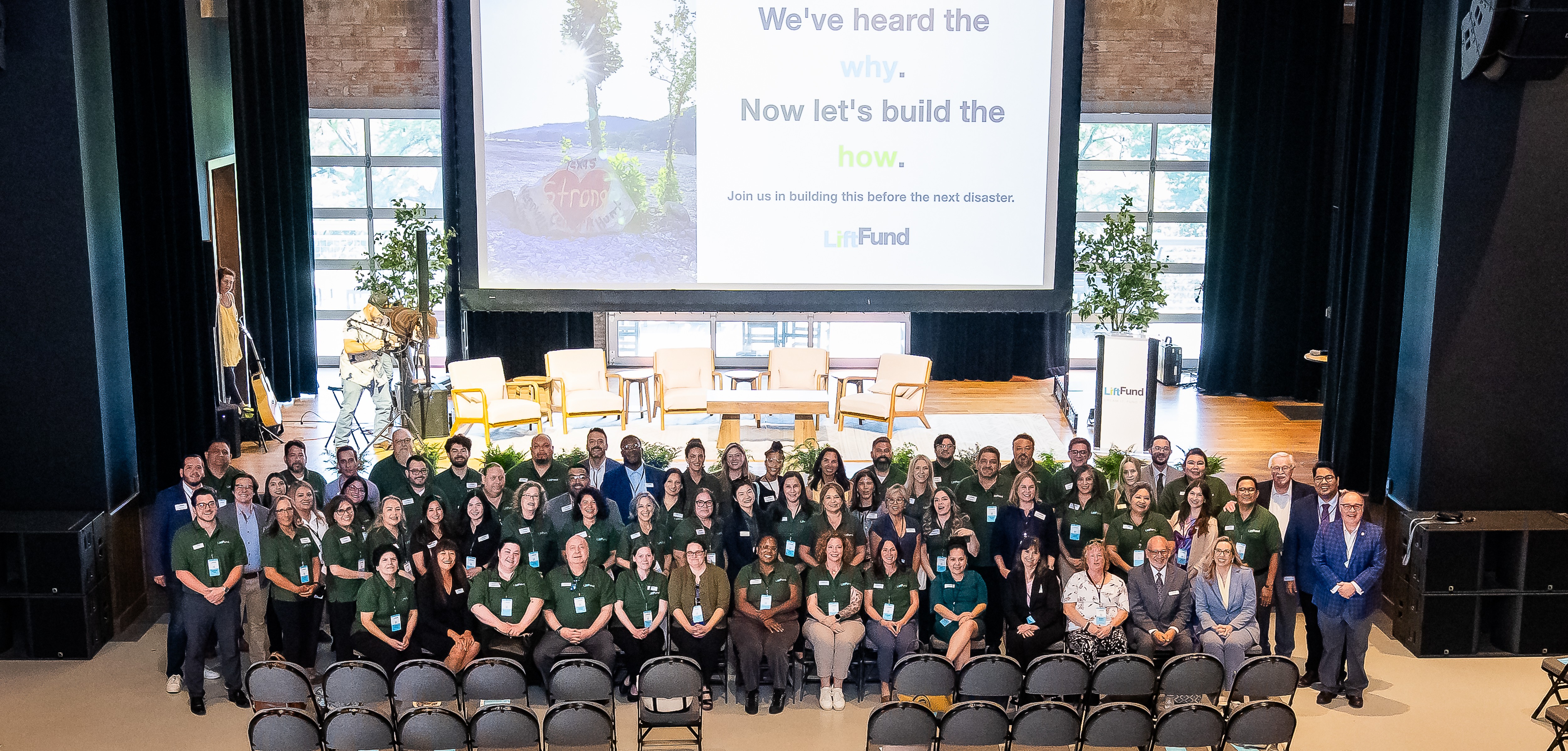 LiftFund employees pose for a picture in Kerrville during the Business of Rebuilding event 